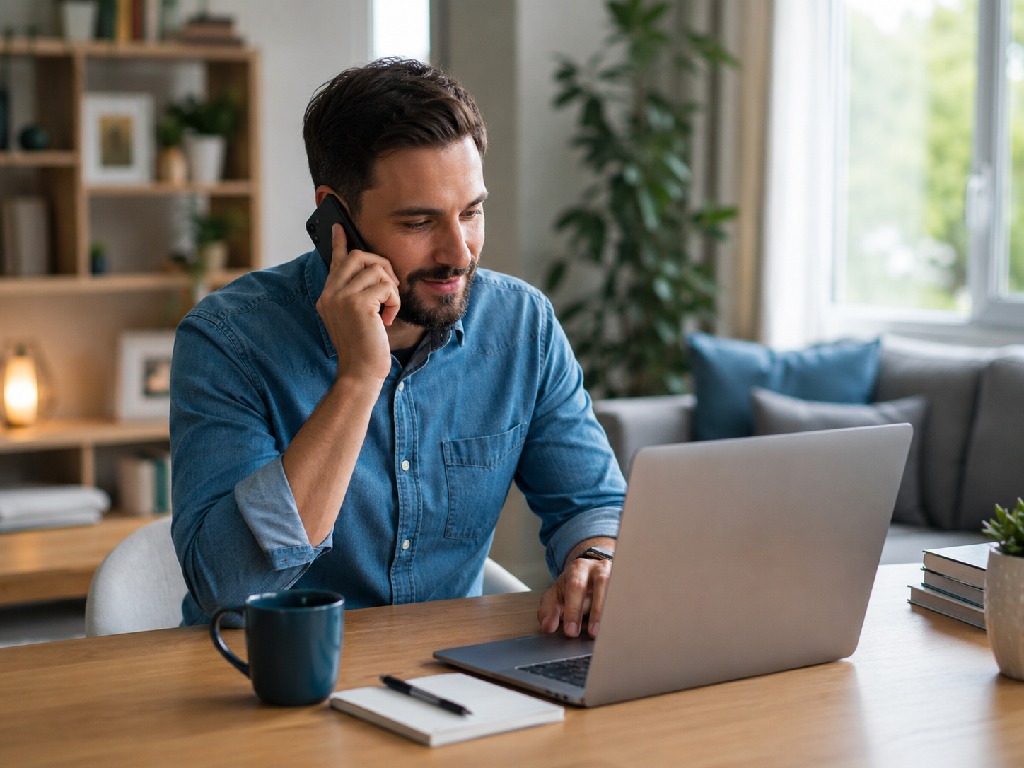 Professionista al lavoro con laptop e smartphone